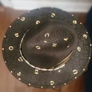 Accessories | Leopard Gold Leaf Wood Burned Hat | Poshmark display picture 1